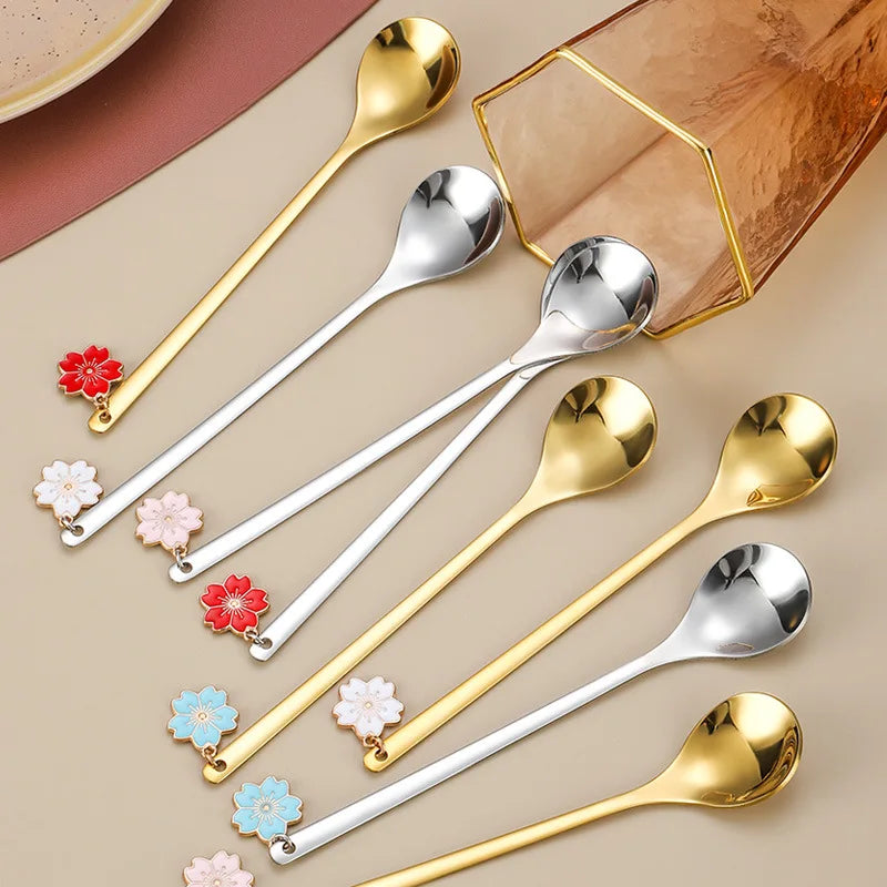 Creative Flower Decoration Stainless Steel Dessert Spoon Flatware Coffee Stirring Spoon Silverware Tea Spoon Cutlery