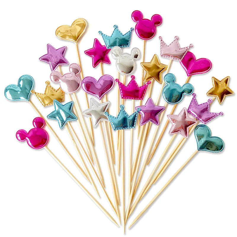 Wholesale Baking Birthday Party Supplies Decorating Cake Tools PU Leather Cute Star Love Heart Cake Plugin Cupcake Toppers
