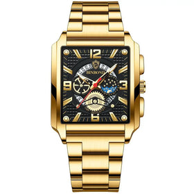 Luxury Waterproof Quartz Square Watch for Men Date Sport Hollow Clock