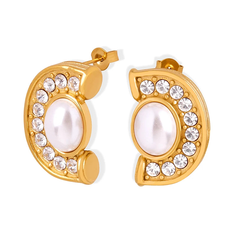 Hot Fashion Trend Stainless Steel Gold Plated Czech Diamond Jewelry Earrings for Women