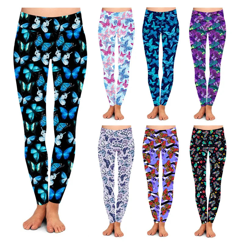 Factory Sale Women High Yoga Waist Buttery Soft 92% Polyester 8% Spandex butterfly Printed Leggings