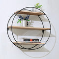 Retro Wrought Iron Wall Shelf Solid Wood Home Decor Carved Design Double for Multi-functional Storage for Garage Spice Bag