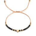 New Arrival Simple Handmade Boho Copper Heart Charm Bracelet Crystal Beaded Wax Rope Cute Adjustable Bracelets for Couples Gift