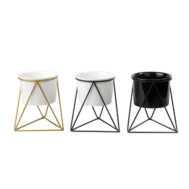 Dropshipping Small Metal Planter Stand Ceramic Succulent Indoor Container for Farmhouse Kitchen Balcony Desk Decor-for Gardens