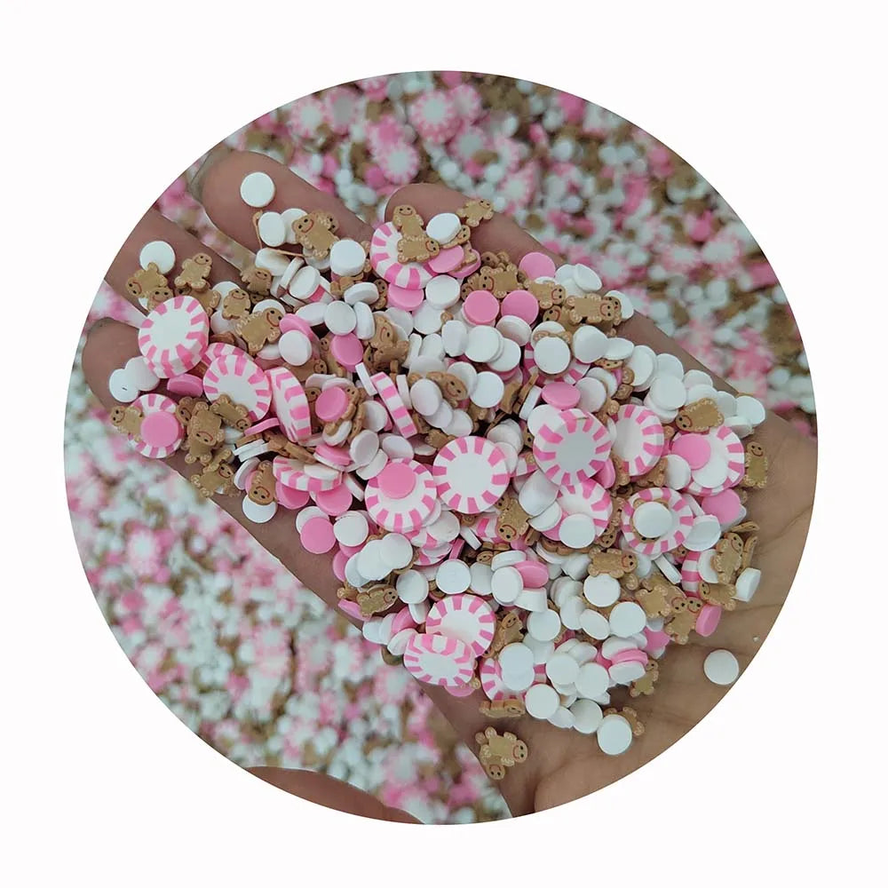 500g Polymer Clay Christmas Tree Gingerbread Man Slices Candy Cane Peppermint Sprinkles for Slime Filling DIY Klei Plastic Craft