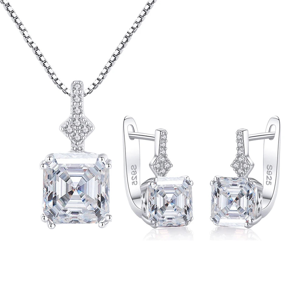 Fine Jewelry Set Asscher Cut Cubic Zirconia Box Chain Necklace and Earrings Jewelry Set for Women