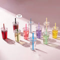 Wholesale Transparency 450ml Single Wall Tritan Boba Reusable Plastic Tumbler Cup Milk Tea Coffee Mug Multicolor with Straw