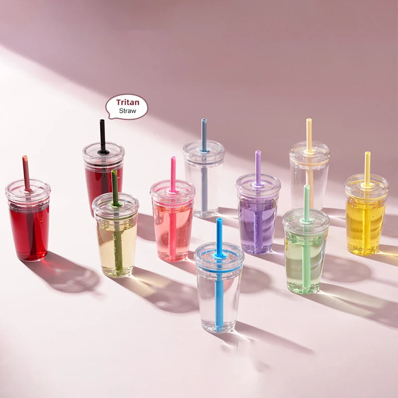 Wholesale Transparency 450ml Single Wall Tritan Boba Reusable Plastic Tumbler Cup Milk Tea Coffee Mug Multicolor with Straw