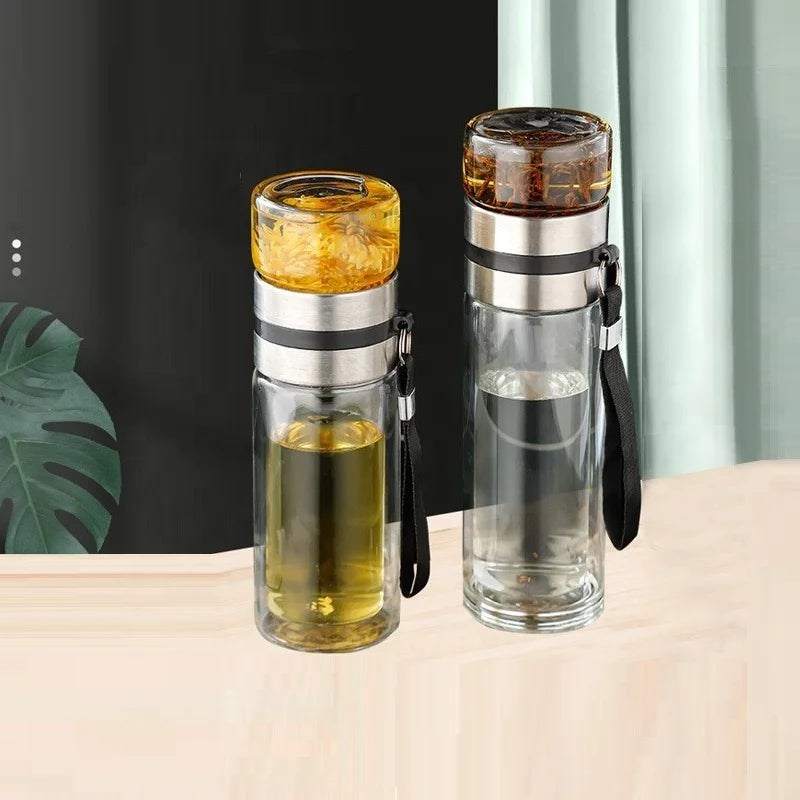 450ML  Double Wall Glass Water Bottle with Tea Infuser