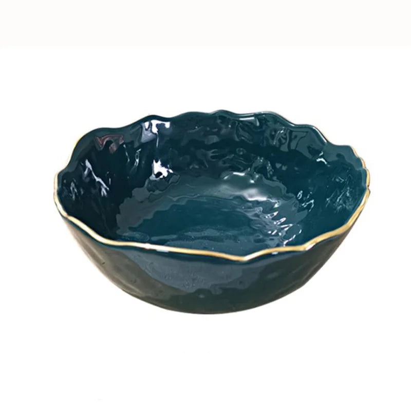Solhui Ceramic Salad Bowls with Gold Rim