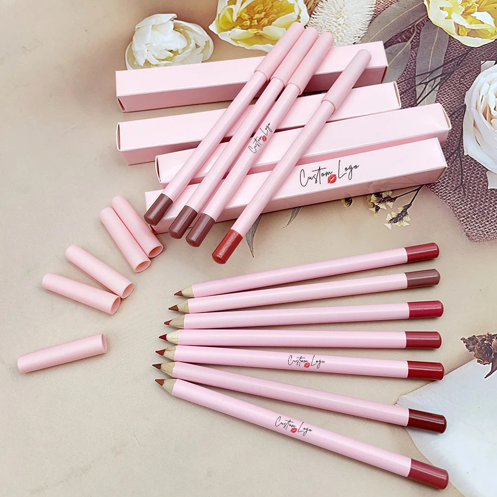Low MOQ Cruelty Free Creamy Lipliner Pencil Pink 24 Colors Long Lasting Waterproof Matte Creamy Lip Liner Pencil