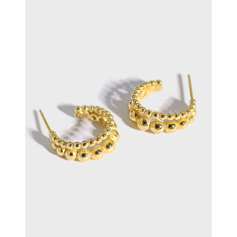 925 Sterling Silver Multi-layered Beaded Earrings Beautiful C Shape Hoop Earring 18K Gold Earrings Women Gift