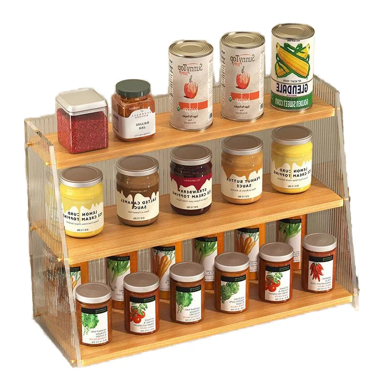 3-Tiered Floor Type Non-Folding Solid Wood Multi-functional Kitchen Spice Storage Rack Customizable Color Custom Logo 51x21x40cm