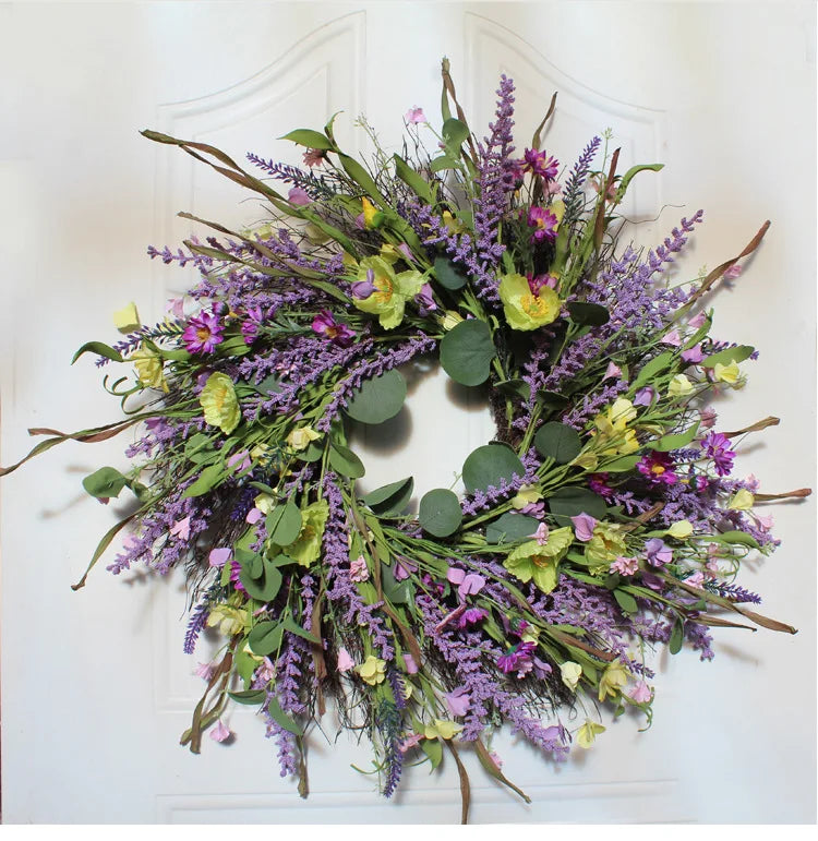 2022 New Spring 24 Inch Purple Artificial Lavender Hanging Wreath Big Front Door Wreath for Graduation Occasions