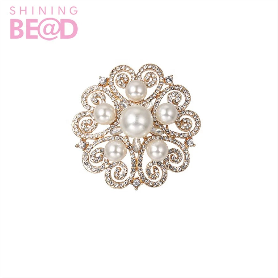 Fashion  Crystal Pearl Flower  Brooch Pin  Women Girl Brooch Custom Lapel Scarf Broches