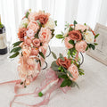 Handmade Pink and White Artificial Wedding Flowers Bouquet for Bride Valentines Decor Wholesale Rose Decoration