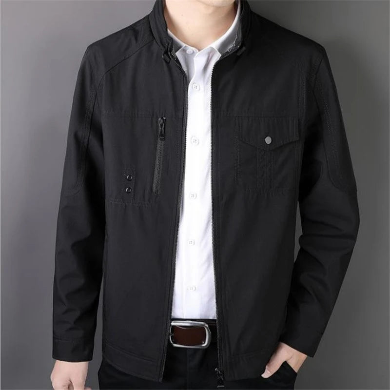Spring Autumn Jacket Men's Slim Business Coat Thin Casual Mens Baseball Solid Color Tops Fashion Male Dad Size M-4XL