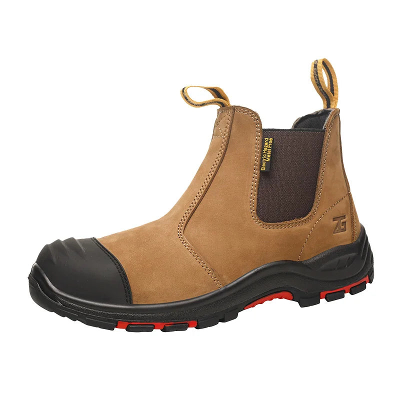 Men's Mid-Cut Pull-On Safety Boots with Steel Toe Cap EN ISO 20345 Impact Puncture Resistant Nubuck Leather for Factory Use