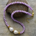 Gold Plated Purple Jade Amazonite Baroque Pearl Beads Minimalist Lariat Necklaces Wedding Bridal Jewelry Anniversary Party Gifts