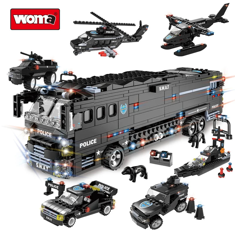 WOMA TOY Hot C0547 Bricks SWAT Mobile Combat Bus Police Car Army Model Building Block Set for Kids Large Set Zabawka