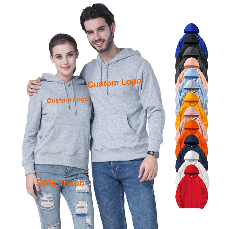 Unisex Black 300gsm Cotton and Polyester French Terry Sweatshirts Casual Loose Custom Hoodies Drawstring Kangaroo Pocket