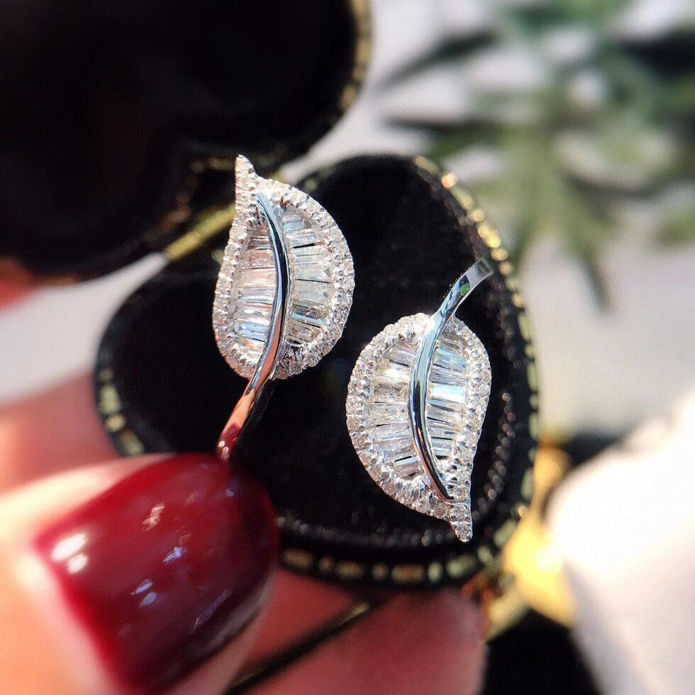 CAOSHI Special Design in Stock High Quality New 925 Silver Color Ring Cubic Zirconia Leaf Adjustable Open Rings Women
