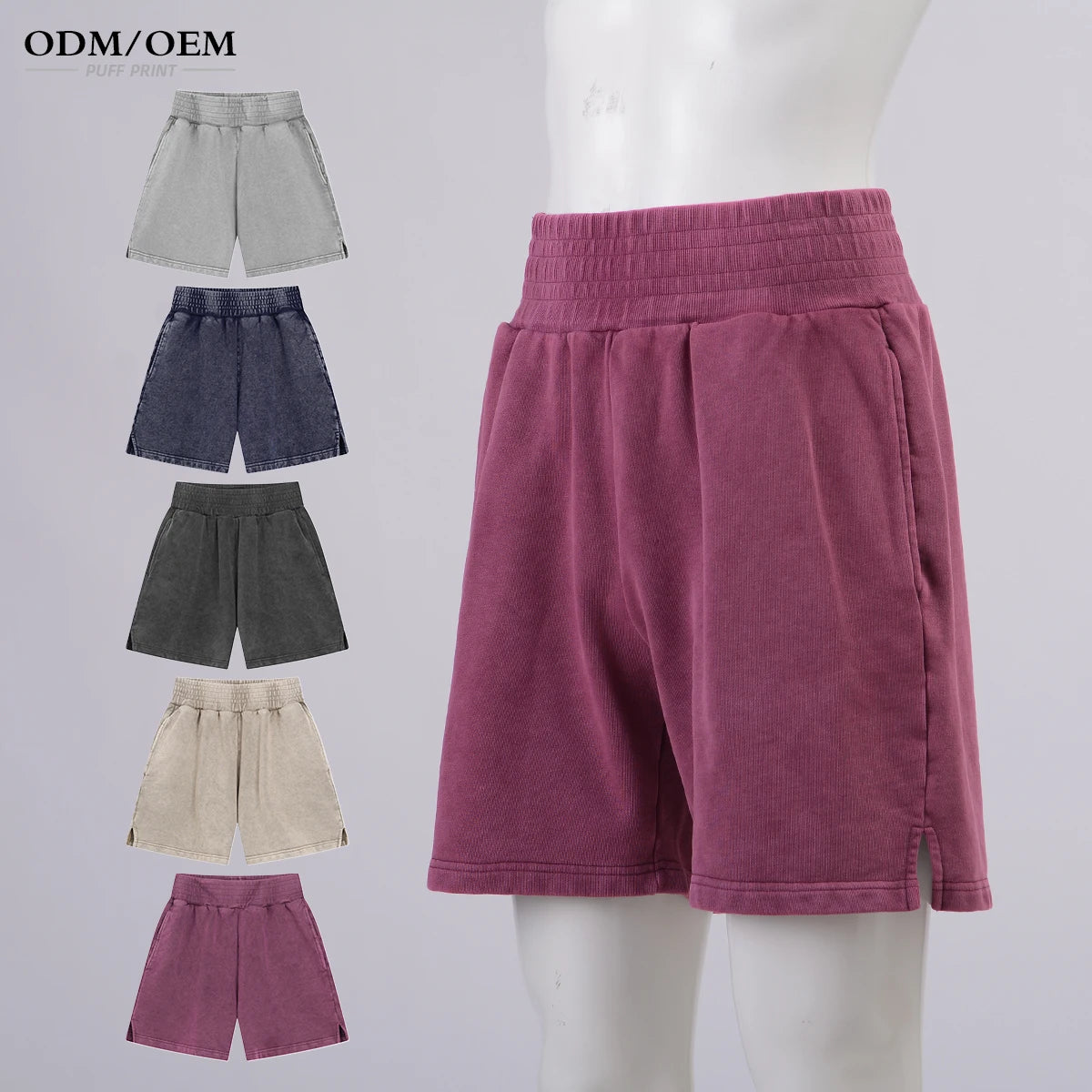 Summer 100% Cotton French Terry Heavyweight Drawstring Vintage Washed Mens Shorts Distressed Solid Vintage Washed Men Shorts