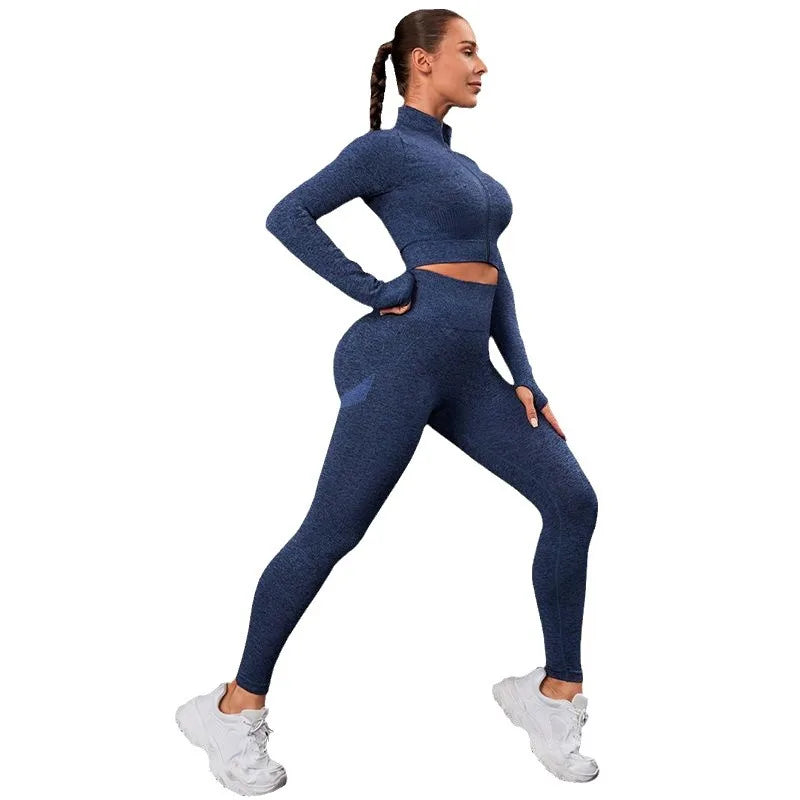 Women's Yoga Clothing Autumn And Winter Suit Top Zipper Non-slip Long-sleeved Finger Guard Coat Tight Sports Yoga Pants