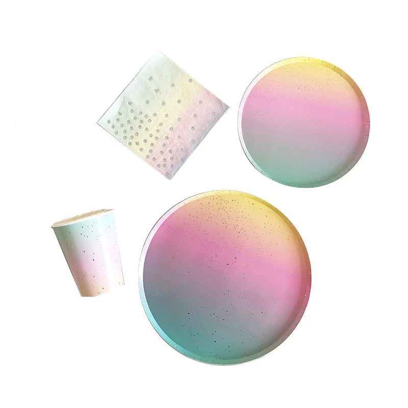 Iridescent Food Grade Paper Pizza Plate Cup Napkin Disposable Dinnerware Set Eco-friendly Biodegradable for Parties Wedding