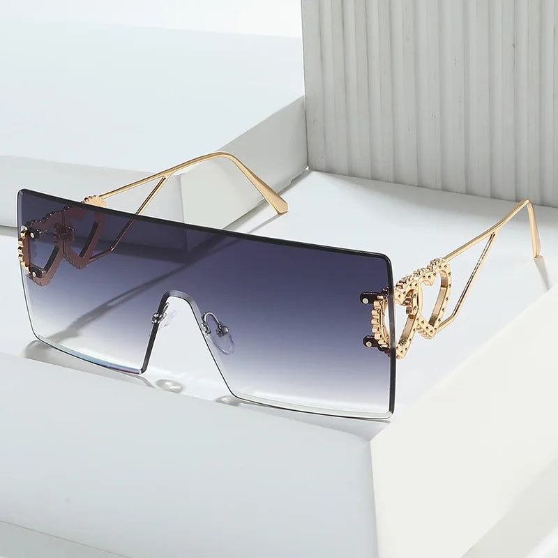 DL Metal Gold Wholesale Rimless Big Frame Sunglasses Double Heart Women Square Retro Colorful UV400