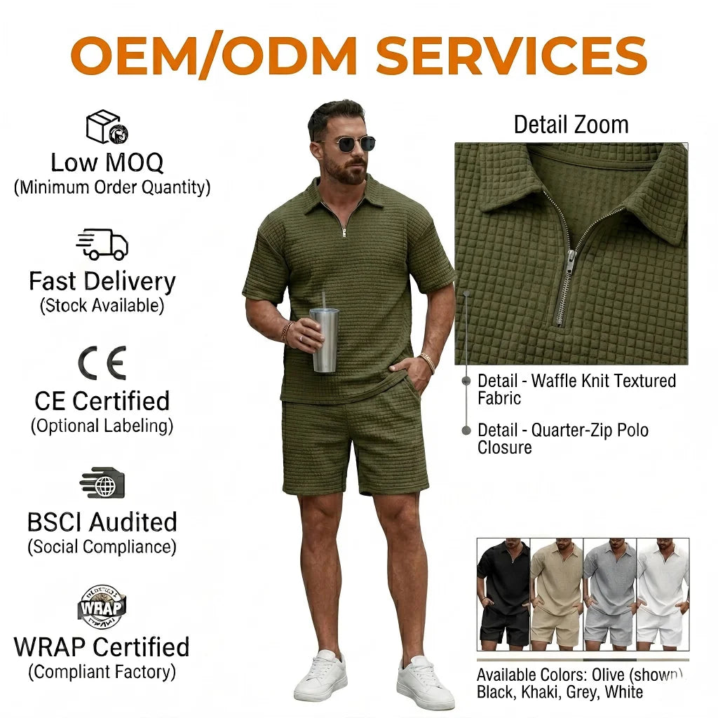 Two Pieces Men Set Custom Logo Summer Tracksuit Plain Casual Sets Summer T Shirt and Shorts  Men