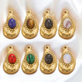 New 22*13mm Stainless Steel Sunflower Pattern Waterdrop Charm Colorful Natural Gemstone Malachite Pendant Diy Jewelry Findings