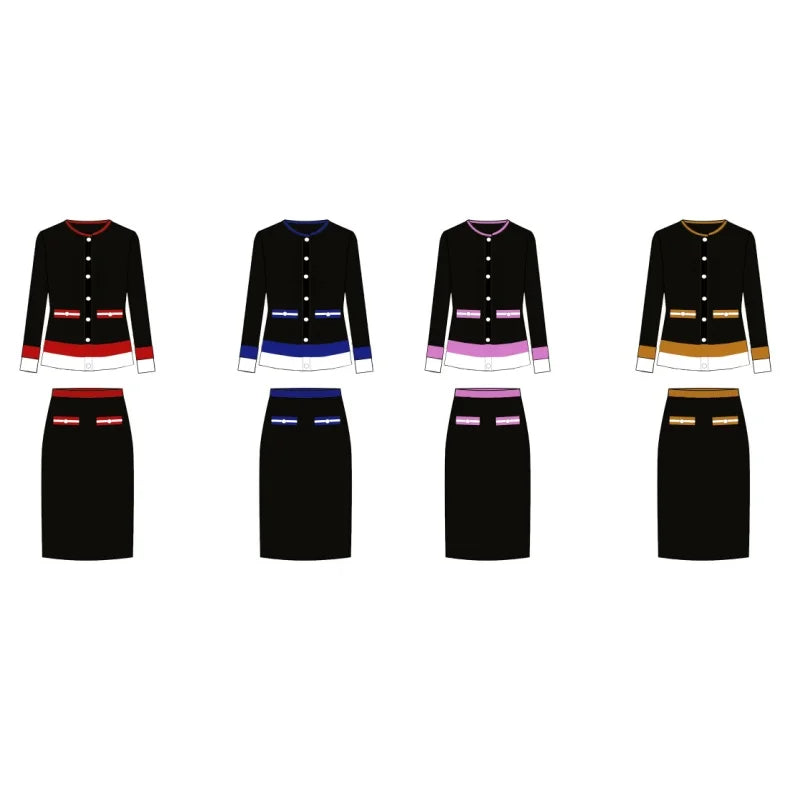 Sweater Manufacture Sorority Women's Elegant Knitted Cardigan Sets Fashion Pearls Decor Stripe Cardigan and Skirt