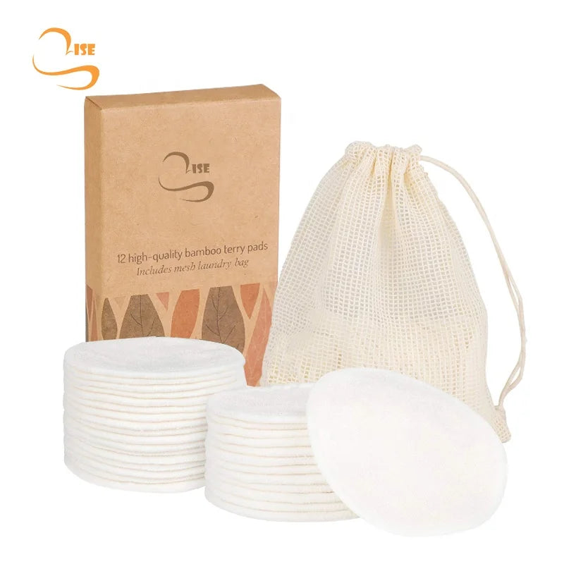 Eco-friendly 3.15" Reusable Bamboo Terry Facial Cleansing Pads Organic Laundry Bag Soft Bamboo Round Towel