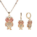 Plated Hypoallergenic Proveedores Womens Necklace and Earring Set Gold Plated Zirconia Owl Jewelry Sets Brass Trendy Zircon 18k