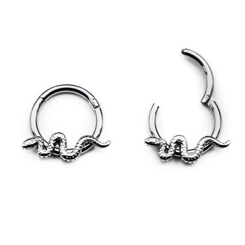 Evorte Snake Septum Labret Ring Stud Hoop 316L Stainless Steel Boa Clicker Daith Helix Cartilage Lip Piercing Body Jewelry Heart