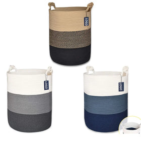 Multipurpose Large Laundry Hamper Cotton Woven Rope Storage Basket Dirty Clothes Basket with Bedroom Bathroom Livingroom