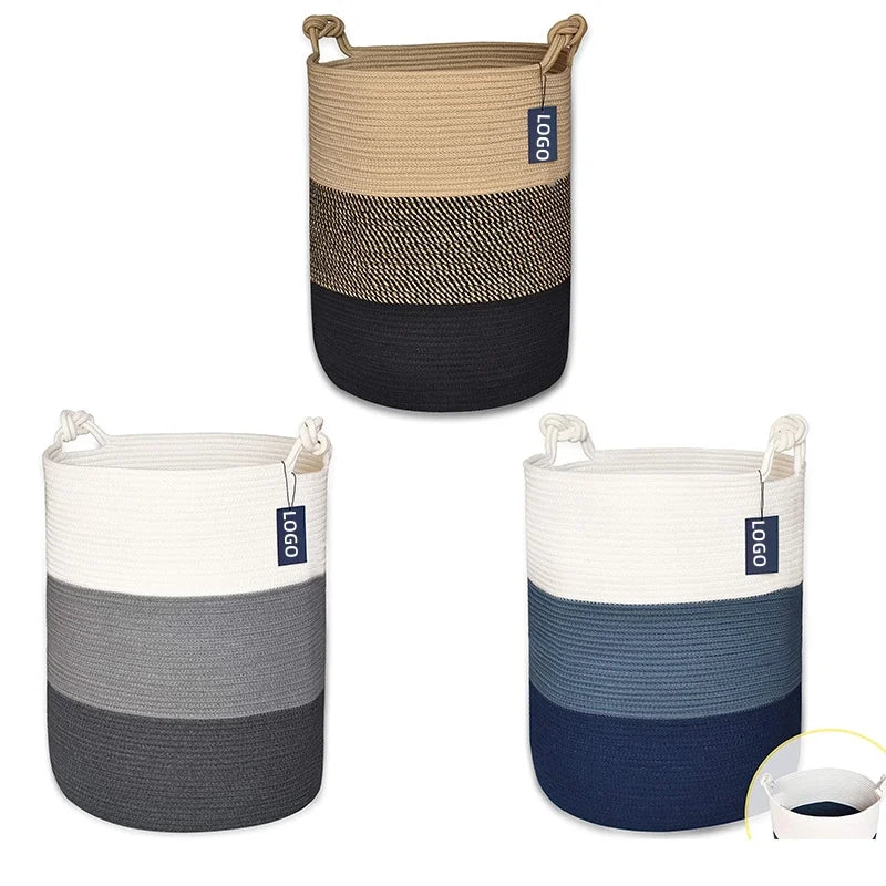 Multipurpose Large Laundry Hamper Cotton Woven Rope Storage Basket Dirty Clothes Basket with Bedroom Bathroom Livingroom