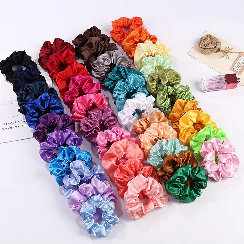 2021 Custom Satin Hair Scrunchies for Women and Girls Best Elastic Wholesale Fashionable Solid Color Hair Ties