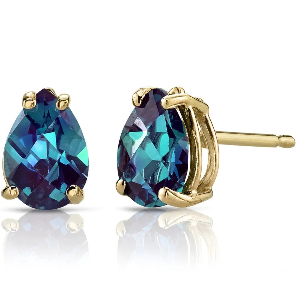 925 Sterling Silver 14K Yellow Gold Alexandrite Pear Shape Stud Earrings Rhodium for Women's Anniversaries Gifts Fashion Jewelry