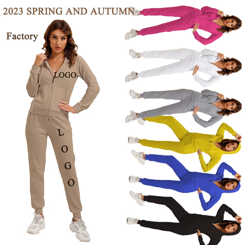 2023 Custom CVC Women's Set Training Wear Tracksuit Sweat Suits Two Piece Outfits Sweatpants and Hoodie Set Women Jogger Set