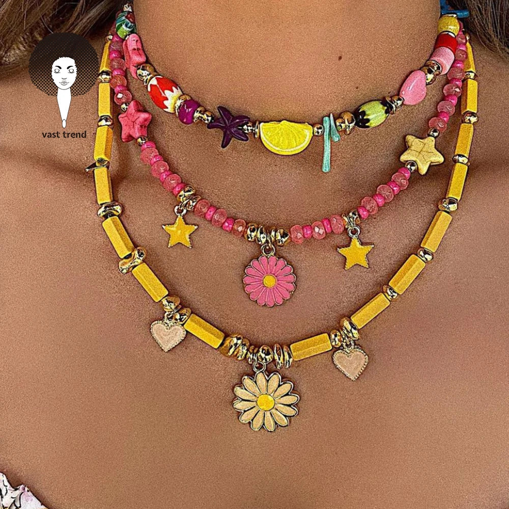 2025 Neutral New Design Boho Color Letters Summer Simple Festive Style Colorful Shell Bead Necklace Multilayer Color Soft Potter