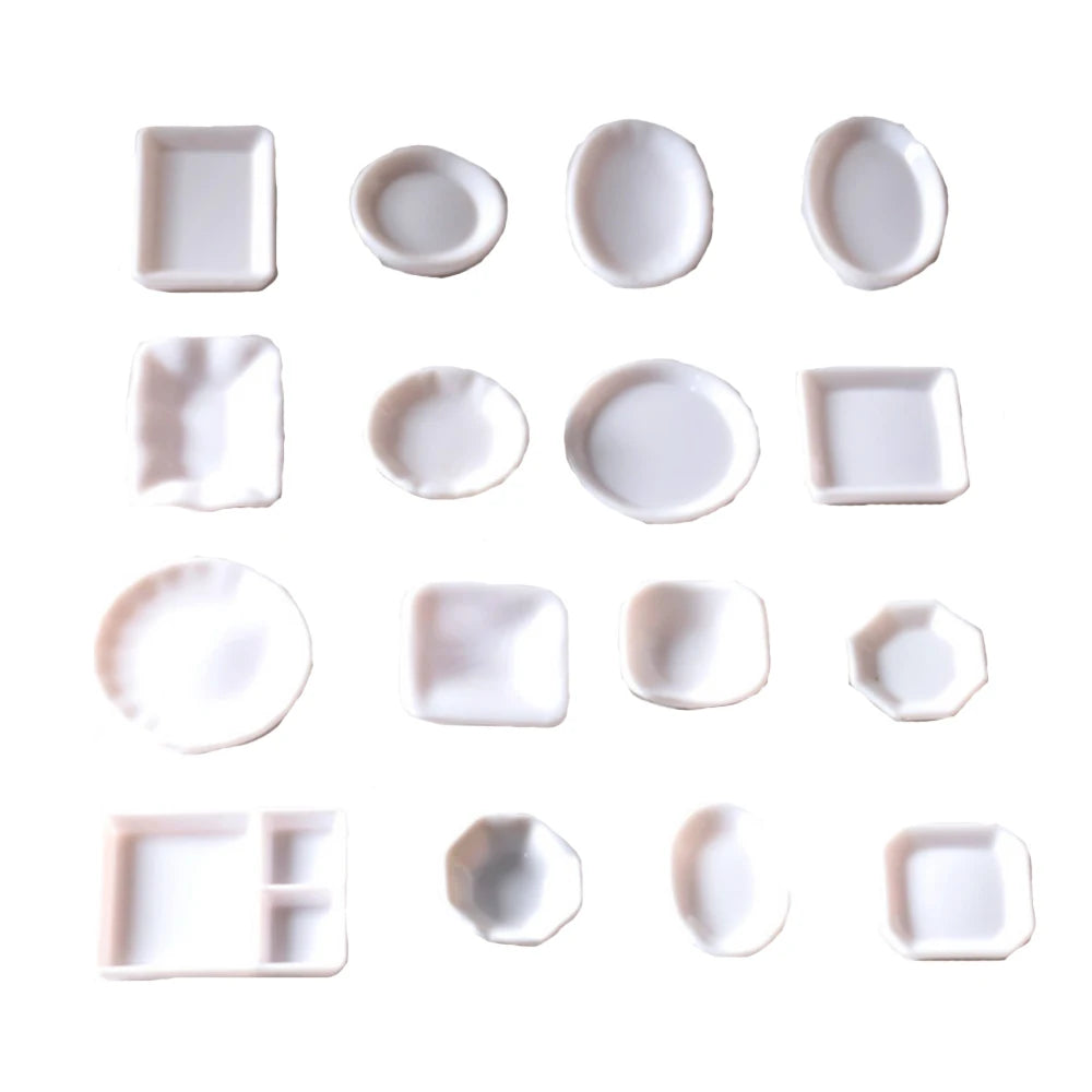 100Pcs/Lot Dollhouse Miniature Trays Plates Toys Plastic White Dishes Tableware Kitchen Toys Game Party Toys for Kids Teenagers