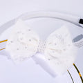 CN Organza Boutique Bow Headband Full White Pearl Hairband with Teeth Hairband for Girls Princess