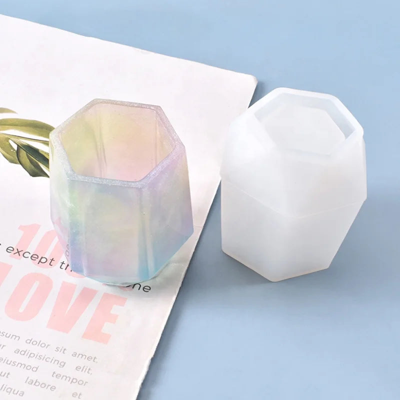 Hexagon Box Resin Mold Silicone Candle Pen Holder Molds for DIY