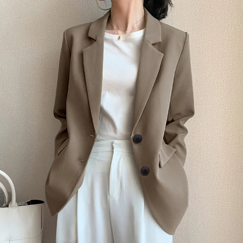 Women's Korean Retro Print Suit Autumn Double Pocket Long Sleeve with Lapel Two Button Breathable-Wholesale