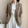 Women's Korean Retro Print Suit Autumn Double Pocket Long Sleeve with Lapel Two Button Breathable-Wholesale