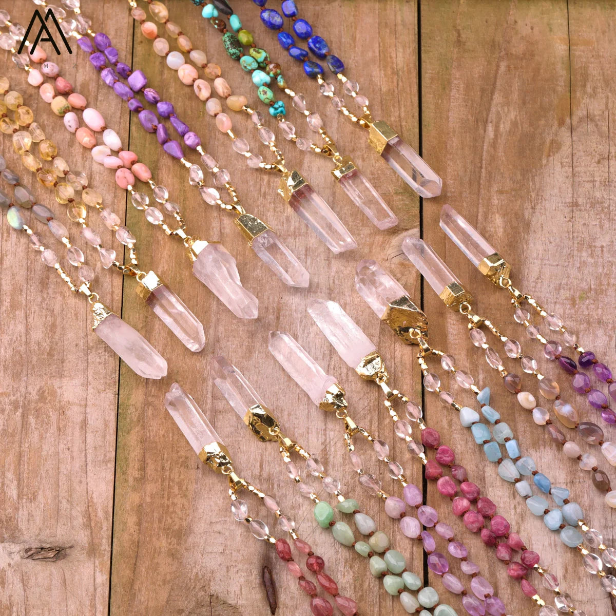 Crystal Necklace  24 Kinds Gemstone Prayer Necklaces  Handmade Knot Healing Mala Beads Quartz Point Pendant Energy Yoga Gift