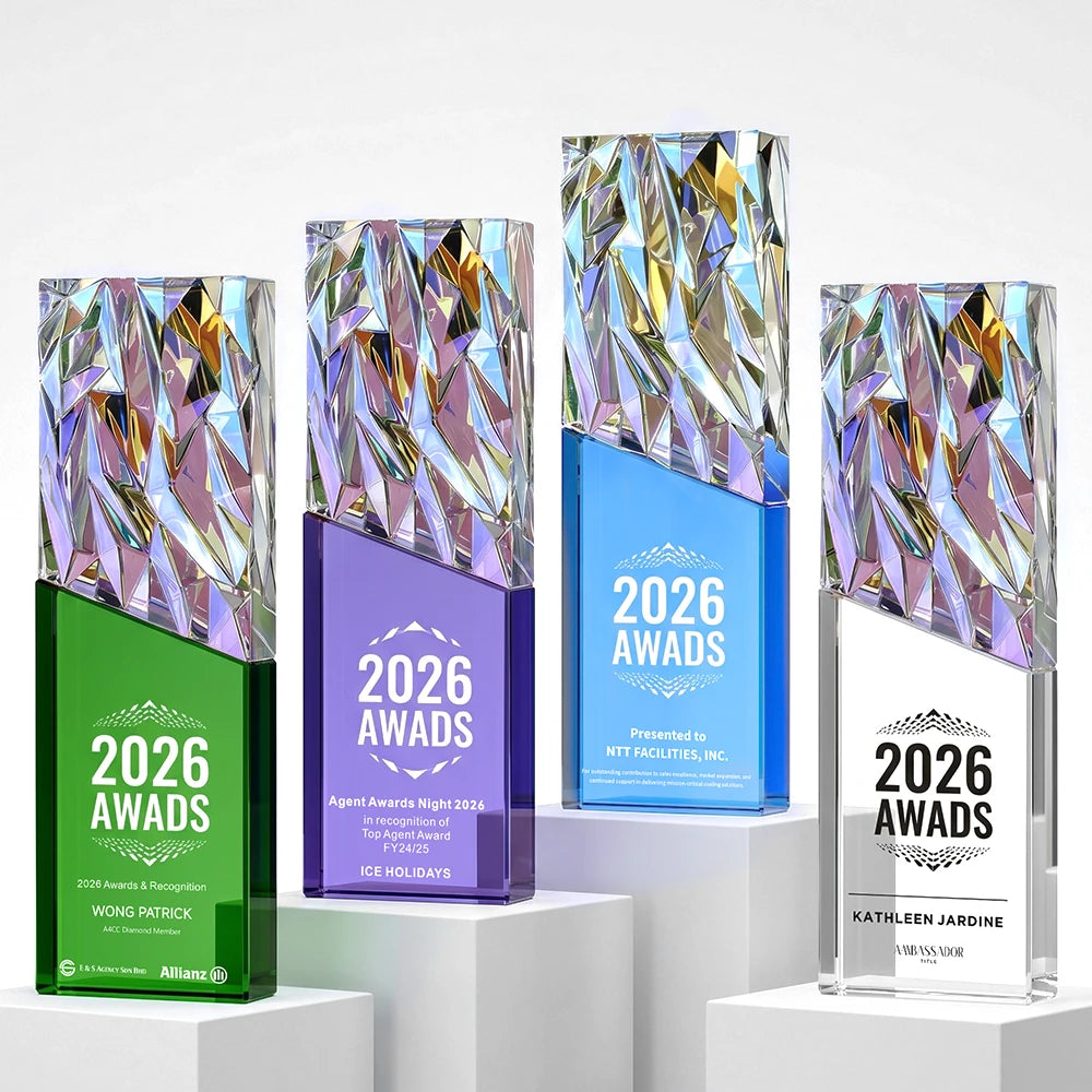 Custom Jade Vertu Eco-Friendly Modern Iridescent Crystal Trophy Award Engraved Rainbow Diamond Plaque Corporate Team Excellence