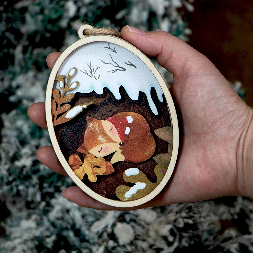 New Arrival Multi-Layer 3D Wooden Animals Bear Elk Wolf Christmas Tree Decoration Wooden Christmas Ornaments